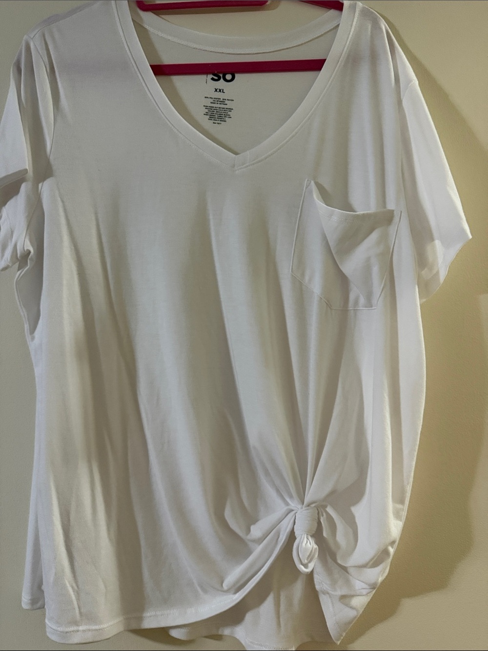 SO White V-Neck Short Sleeve Pocket Tie-Front Top